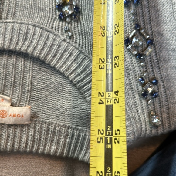 Tory Burch - Grey Knit Sweater w/ Rhinestone & Blue Gem Embellishments - Picture 14 of 15